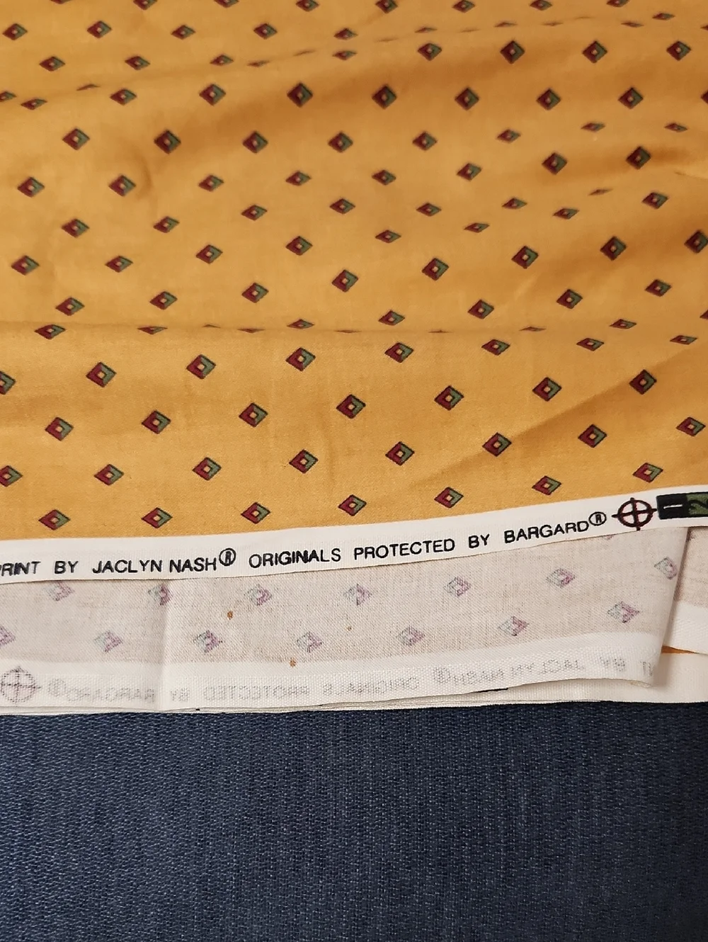 Mustard Yellow Diamond Print Fabric Screen Print By Jacklyn Nash Vintage 6.5  yr